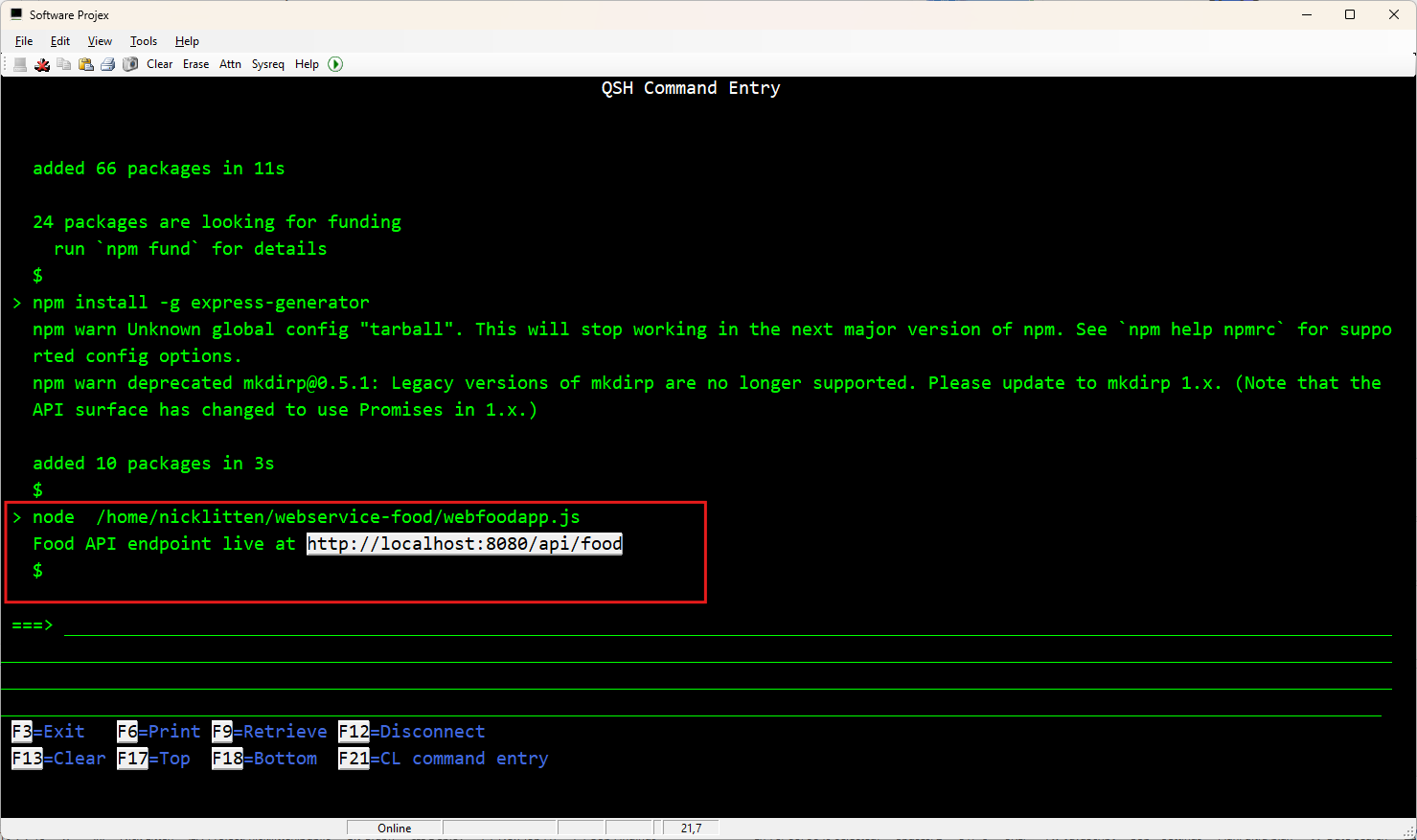 node webfoodapp.js Exposing RPGLE as Webservices - Deploy and Secure Server 3